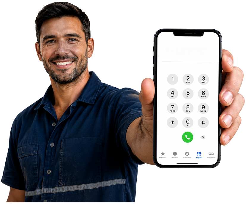 Cremorne Blocked Drains plumber holding a phone — call 1300 261 965