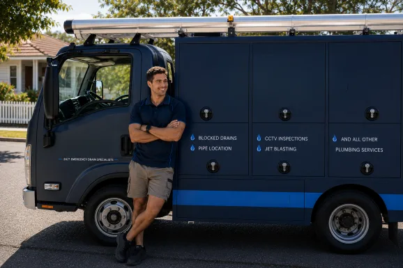 Our plumber with the service van on a Cremorne job